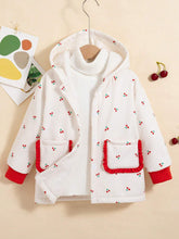 Girls Casual Cartoon Printed Hooded Long Sleeve Single-Breasted Fleece-Lined Jacket For Autumn/Winter